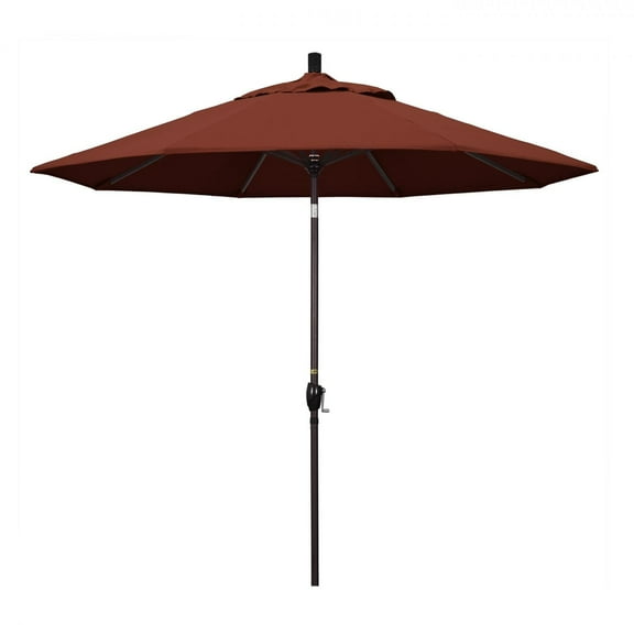 California Umbrella 9 Ft. Octagonal Aluminum Push Button Tilt Patio Umbrella W/ Crank Lift & Aluminum Ribs - Bronze Frame / Sunbrella Canvas Henna Canopy