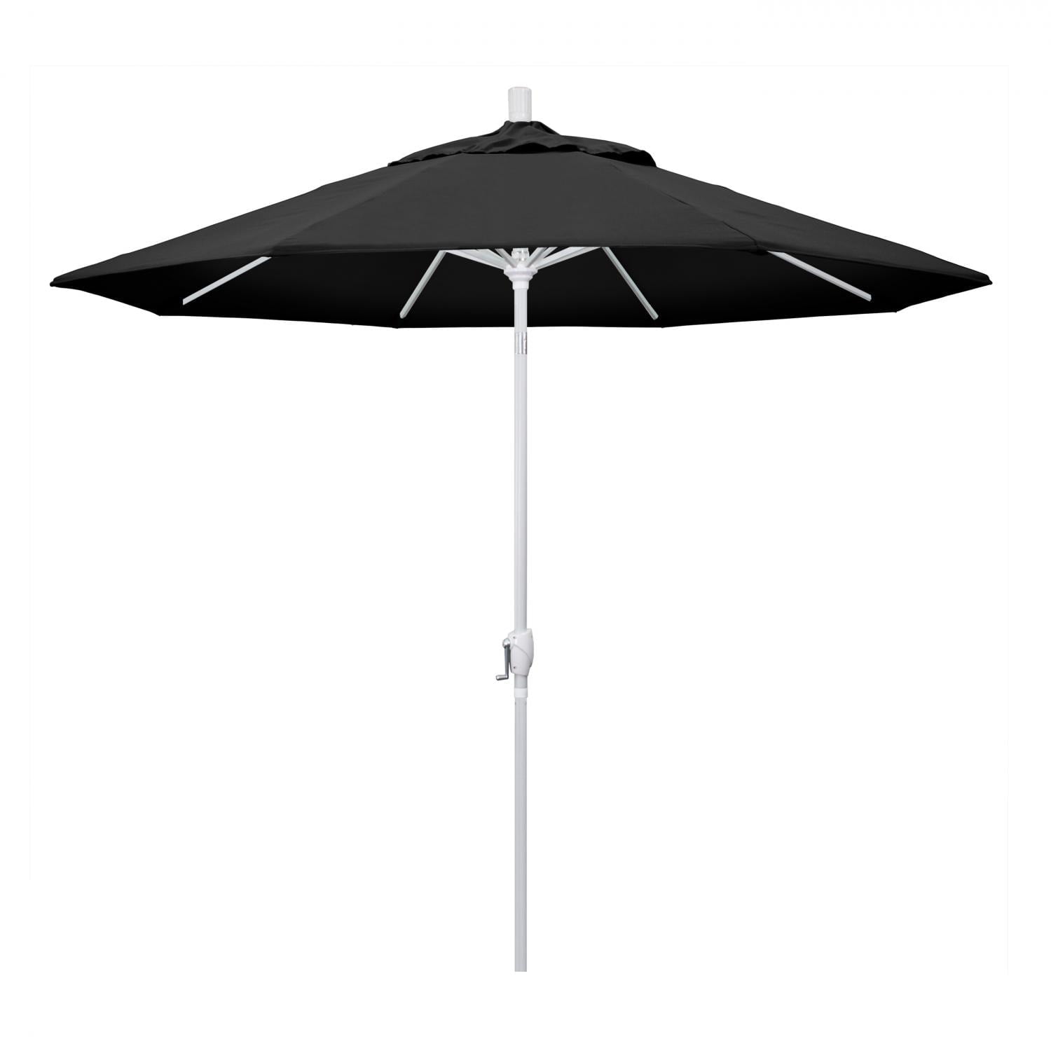 california umbrella 9 patio alluminum push umbrella California Umbrella 9 Ft. Octagonal Aluminum Push Button Tilt Patio Umbrella  W/ Crank Lift & Aluminum Ribs - Matted White Frame / Olefin Black Canopy
