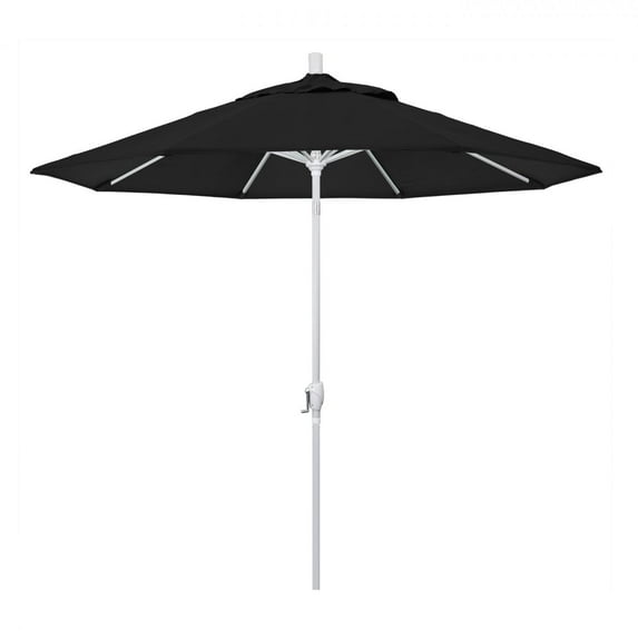 California Umbrella 9 Ft. Octagonal Aluminum Push Button Tilt Patio Umbrella W/ Crank Lift & Aluminum Ribs - Matted White Frame / Sunbrella Canvas Black Canopy