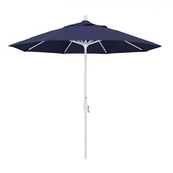 California Umbrella 9' Golden State Series Patio Umbrella With Matted White Aluminum Pole Aluminum Ribs Collar Tilt Crank Lift With Olefin Navy Blue Fabric
