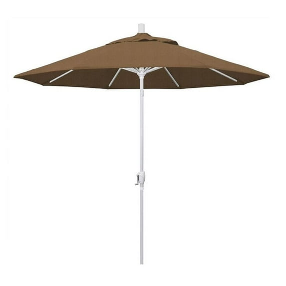 California Umbrella 9' Pacific Trail Series Patio Umbrella With Matted White Aluminum Pole Aluminum Ribs Push Button Tilt Crank Lift With Olefin Woven Sesame Fabric