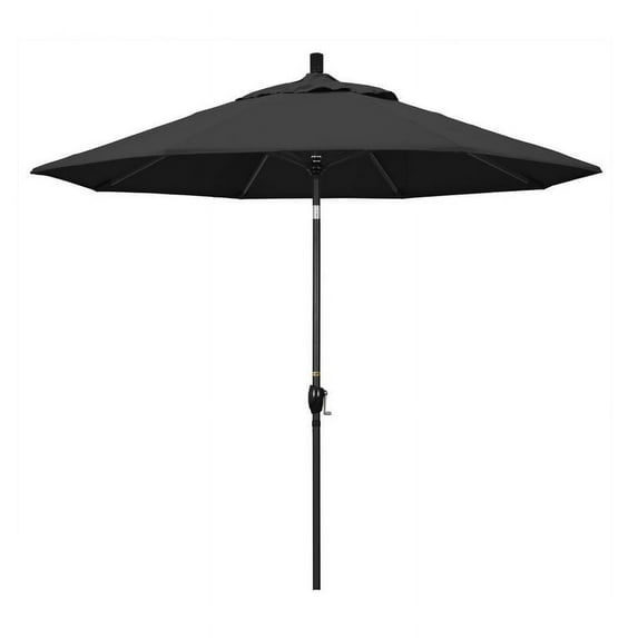 California Umbrella 9' Round Aluminum Market Umbrella, Crank Lift, Push Button Tilt, Black Pole, Pacifica Black
