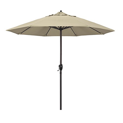 California Umbrella 9' Casa Series Patio Umbrella With Bronze Aluminum Pole Aluminum Ribs Auto Tilt Crank Lift With Sunbrella 1A Beige Fabric