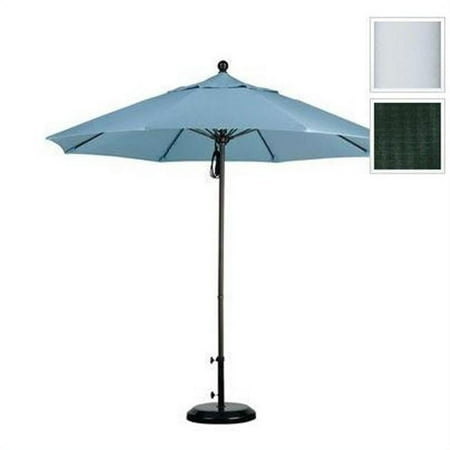 California Umbrella  9 ft. Fiberglass Pulley Open Market Umbrella - Matted White and Olefin-Hunter Green - 9 ft.