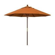 California Umbrella 9 ft. Wood Market Umbrella Pulley Open Marenti Wood-Pacifica-Tuscan