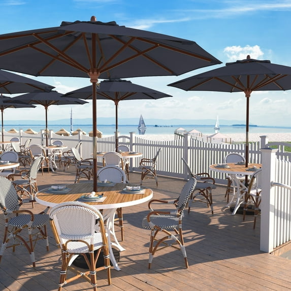 California Umbrella 9ft Marenti Wooden Sunbrella Patio Umbrella with Sunbrella Fabric, Base Not Included Spectrum Indigo