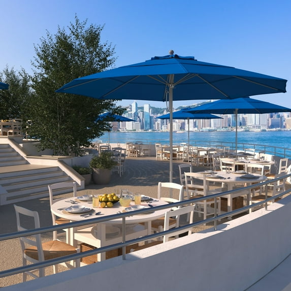 California Umbrella Anodized Silver Finish Aluminum 11-foot Round Outdoor Umbrella Pacific Blue