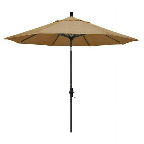 California Umbrella GSCU908302-8318 9 ft. Aluminum Market Umbrella Collar Tilt - Matted Black - Sunbrella - Sesame Linen