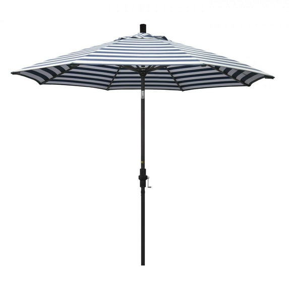 California Umbrella Golden State Series 9 Ft Octagonal Aluminum Collar Tilt Patio Umbrella W/ Crank Lift - Stone Black Frame / Olefin Navy White Cabana Stripe Canopy