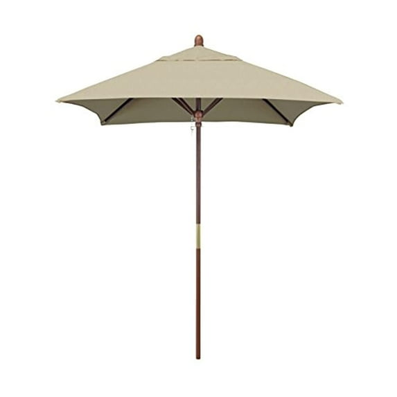California Umbrella MARE604-5422 6 ft. x 6 ft. Wood Market Umbrella Pulley Open Marenti Wood-Sunbrella-Antique Beige