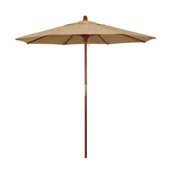 California Umbrella 7.5' Grove Series Patio Umbrella With Wood Pole Hardwood Ribs Push Lift With Sunbrella 2A Linen Sesame Fabric
