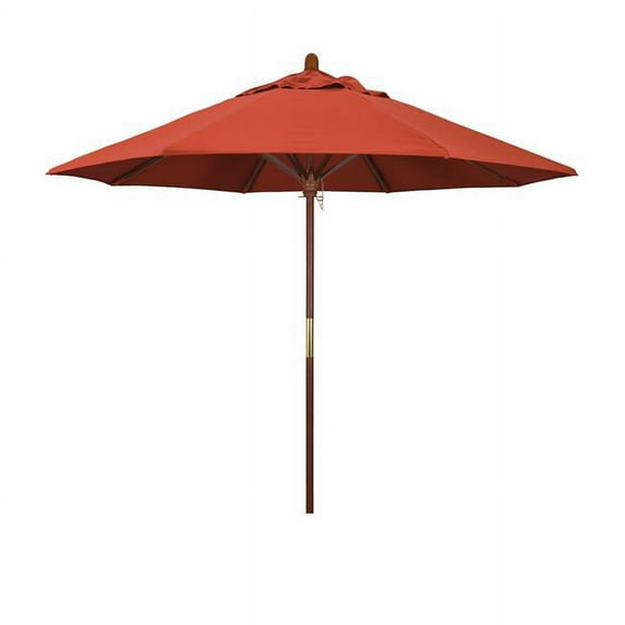 California Umbrella MARE908-F27 9 ft. Wood Market Umbrella Pulley Open Marenti Wood-Olefin-Sunset