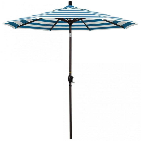 California Umbrella Pacific Trail Series 7.5 Ft Octagonal Aluminum Push Button Tilt Patio Umbrella W/ Crank Lift - Bronze Frame / Sunbrella Cabana Regatta Canopy