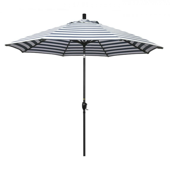 California Umbrella Pacific Trail Series 9 Ft Octagonal Aluminum Push Button Tilt Patio Umbrella W/ Crank Lift - Stone Black Frame / Olefin Navy White Cabana Stripe Canopy