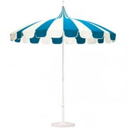 California Umbrella Pagoda Series 8.5 Ft Round Aluminum Pagoda Patio Umbrella W/ Push Lift & Steel Wire Ribs - White Frame / Sunbrella Pacific Blue Stripe Canopy