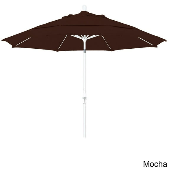 California Umbrella 11' Rd. Alum/Fiberglass Rib Patio Umb,Crank Lift/Collar Tilt, Dbl Wind Vent, White Finish, Pacifica Fabric Mocha