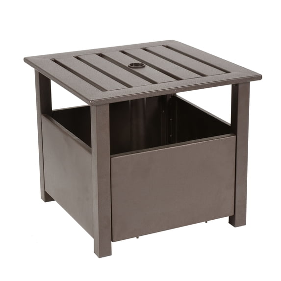 California Umbrella Sunmaster Series Aluminum Side Table with Umbrella Stand Fillable Base with Bronze