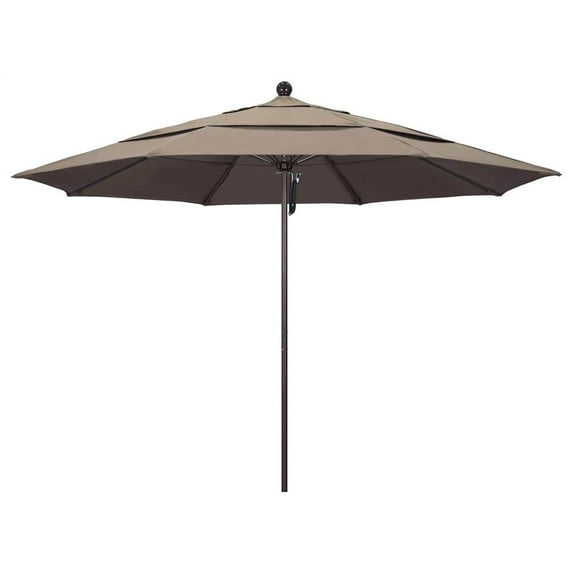 California Umbrella Venture 11' Bronze Market Umbrella in Taupe