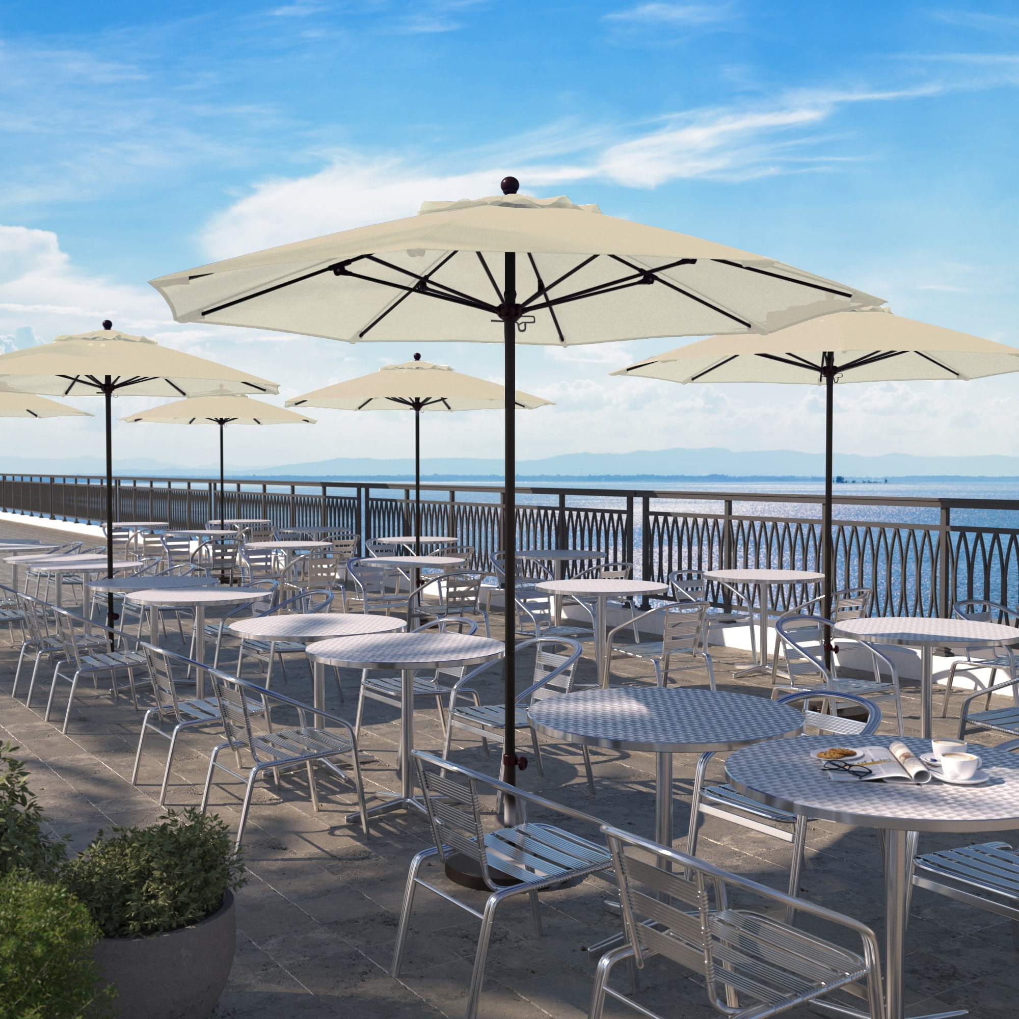 canvas market patio umbrella Double-Sided Designed with your comfort in mind Camry 9-Foot Bronze Aluminum Market