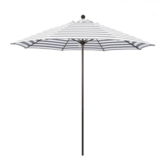 California Umbrella Venture Series 9 Ft Octagonal Aluminum Patio Umbrella W/ Push Lift & Fiberglass Ribs - Bronze Frame / Olefin Gray White Cabana Stripe Canopy