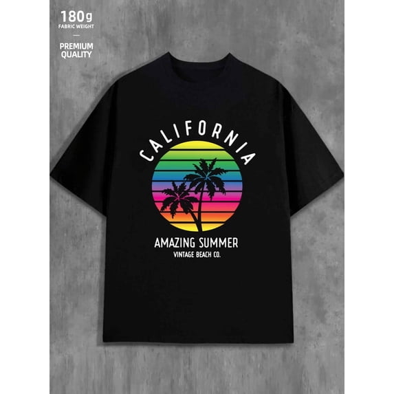 Greenink California Vibes Tee men's 180G 100% Cotton black Casual Unisex Shirt Cotton tshirts Unique Design Unisex Shirt Graphic Tee tshirts Basic Unisex Shirt Graphic tshirts