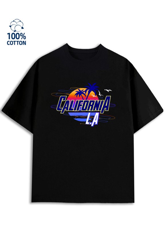 California Vibes for men Los Angeles 180G 100% Cotton black graphics cut Original Unisex Shirt Graphic Tee tshirts Classic Unisex Shirt Printed tshirts Vintage Unisex Shirt Short Sleeve tshirts