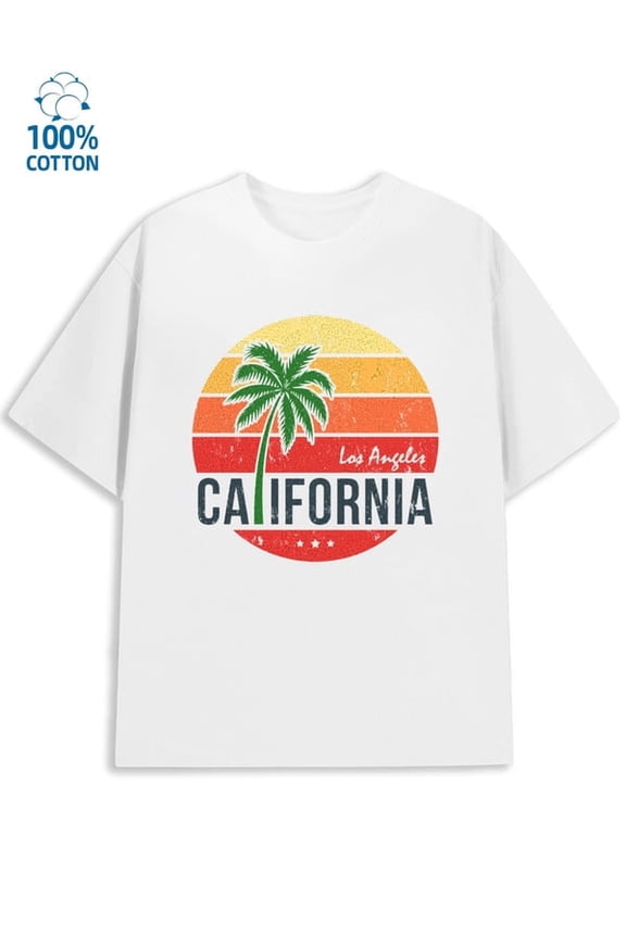 California Vibes men's Los Angeles 180G 100% Cotton white cut usa Fashion Unisex Shirt Cotton tshirts Casual Unisex Shirt Cotton tshirts Casual Unisex Shirt Graphic tshirts
