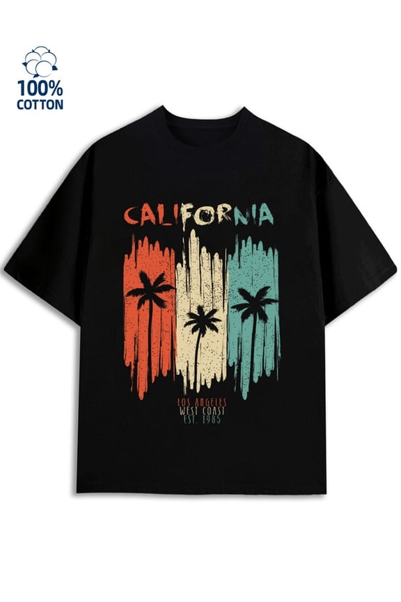 California Vibes mens Los Angeles 180G 100% Cotton black usa 79 Classic Unisex Shirt Printed tshirts Retro Unisex Shirt Crewneck tshirts Basic Unisex Shirt Printed tshirts