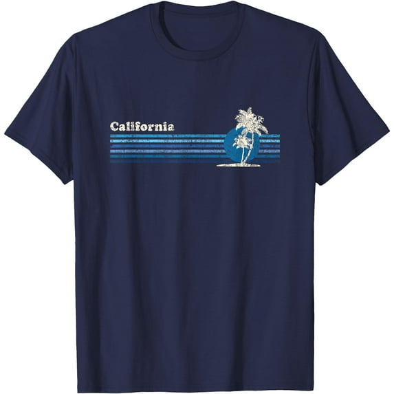 California Vintage 80s Palm Trees Sunset Unisex T-Shirt for Men Women Kids Toddler,Navy Color,Size YL