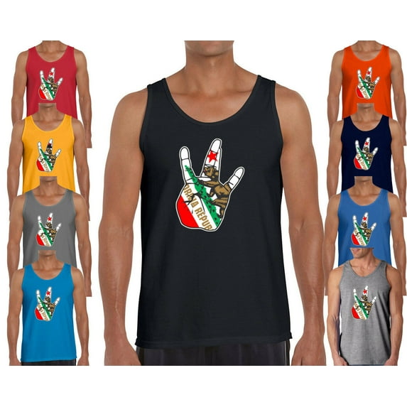 California Vintage Bear Hand Tank Top Print Mens Tank Outfit Color Black Small