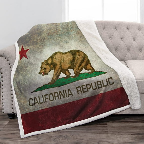 California Vintage Flag Sherpa Blanket Print Comfort Blanket for Couch Bed Chair Office Sofa 50"x60"