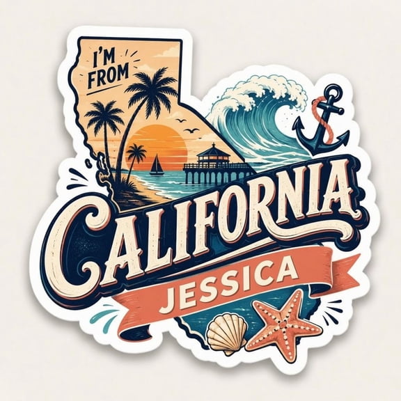 California Vinyl Magnet, Name State Travel Souvenir, Beach Coastal Gift