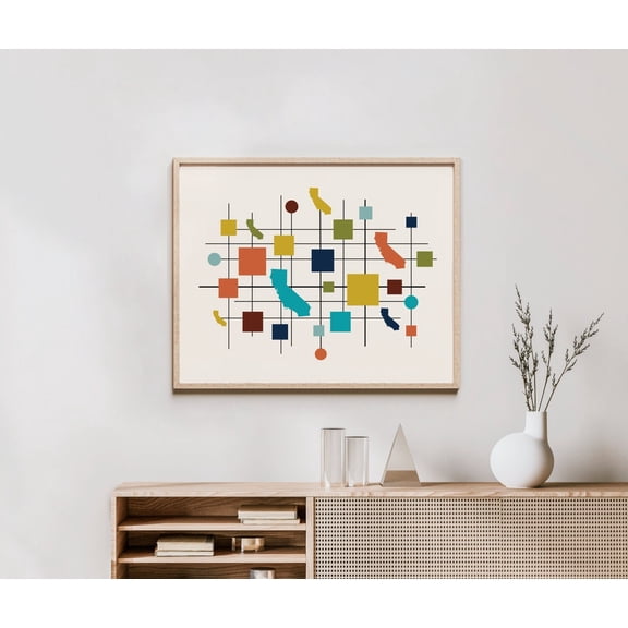 California Wall Art Mid Century Modern California Print Californian Artwork / Wall Decor California Geometric Shape Grid