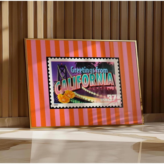 California Wall Art Print Pink California Print Retro Travel Print Vintage Cali Dorm Decor Horizontal California Home Decor #608, Unframed Poster Size 12x18