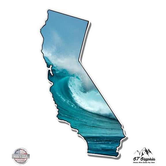 California Wave Beach Ocean Surf - 3" Vinyl Sticker - For Car Laptop I-Pad Phone Helmet Hard Hat - Waterproof Decal