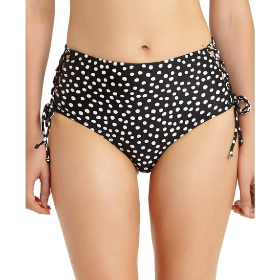 California Waves BLACK DOT Lace-up High-Waist Bikini Swim Bottom, US Medium