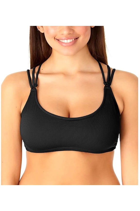 BLACK Juniors' Ribbed Strappy Back Bikini Swim Top, US X-Large