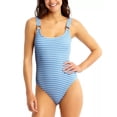 thumbnail image 1 of California Waves BLUE Juniors' Striped Textured One-Piece Swimsuit, US Medium, 1 of 2