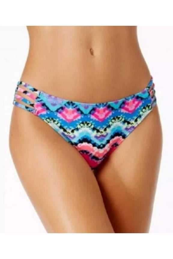 BLUE MULTI Rainbow Radio Strappy Bikini Swim Bottom, US Small