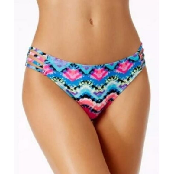 California Waves BLUE MULTI Rainbow Radio Strappy Bikini Swim Bottom, US X-Large