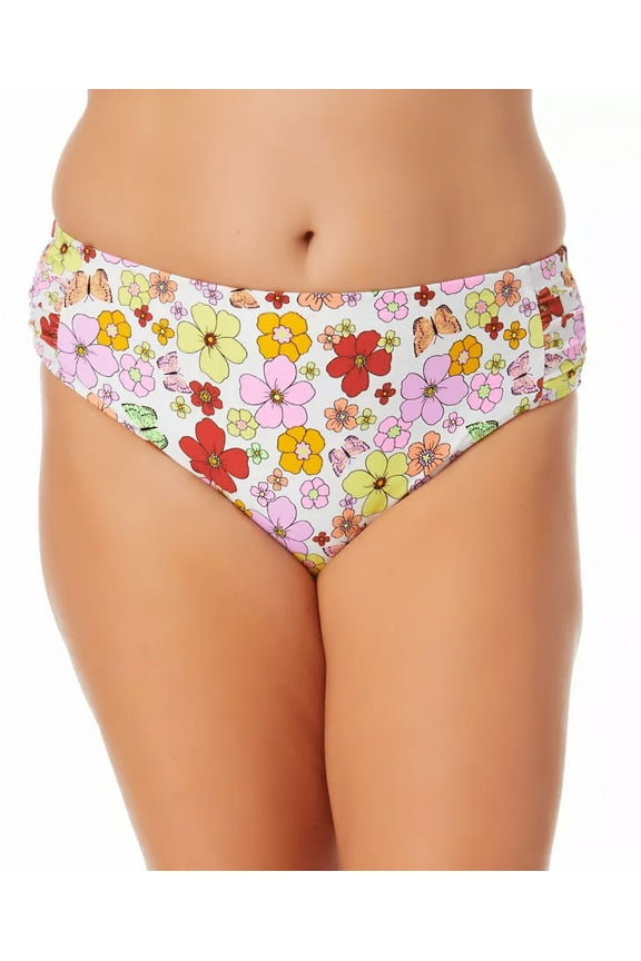 FLORAL FLUTTER WHITE MULTI Plus Size Swim Bottom, US 3 (22/24)
