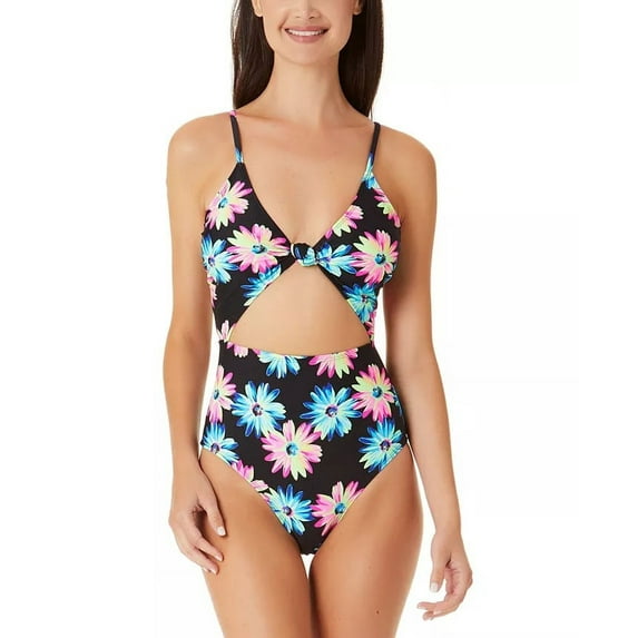 Juniors' Gerber Daisy Knotted Cutout One-Piece Swimsuit Multi M