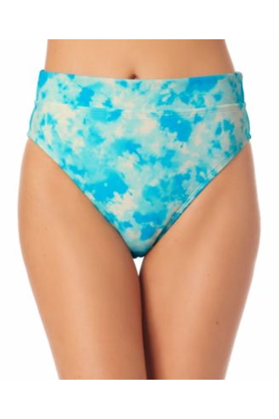 Junior's Printed High Waist Bikini Bottoms Swimsuit Blue Size Medium