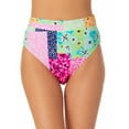 thumbnail image 1 of California Waves Junior's Printed High Waist Bikini Bottoms Swimsuit Green Size Small, 1 of 3