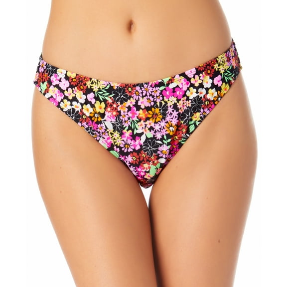 California Waves Junior's Printed Hipster Bikini Bottoms Swimsuit Black Size X-Large