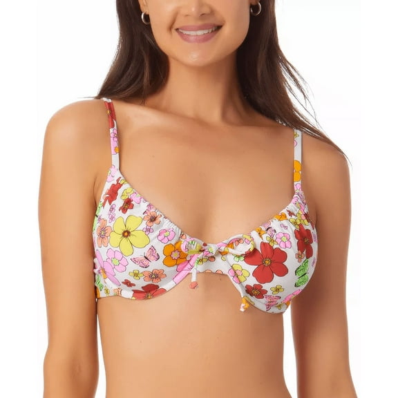 California Waves Junior's Printed Underwire Bralette Bikini Top Swimsuit White Size X-Large