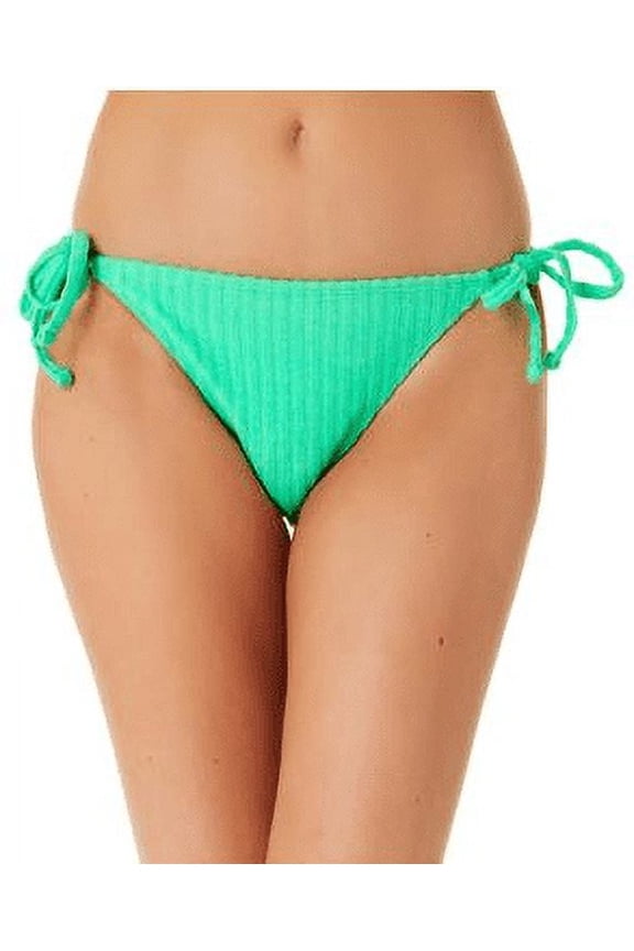Junior's Ribbed Terry Side Tie Bikini Bottoms Swimsuit Green Size Medium