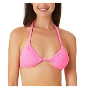 CALIFORNIA WAVES Junior's Ribbed Terry Triangle Bikini Top Swimsuit Pink Size Small