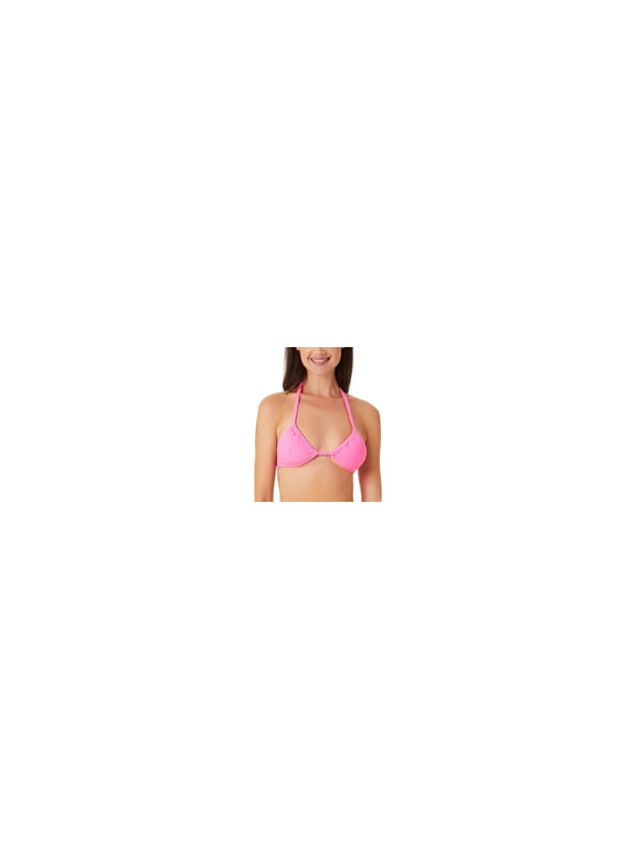 Junior's Ribbed Terry Triangle Bikini Top Swimsuit Pink Size Small