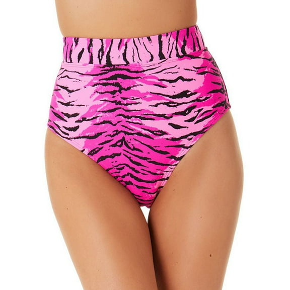 California Waves Junior's Topaz Tiger Banded High Waist Bikini Bottoms Swimsuit Pink Size Small